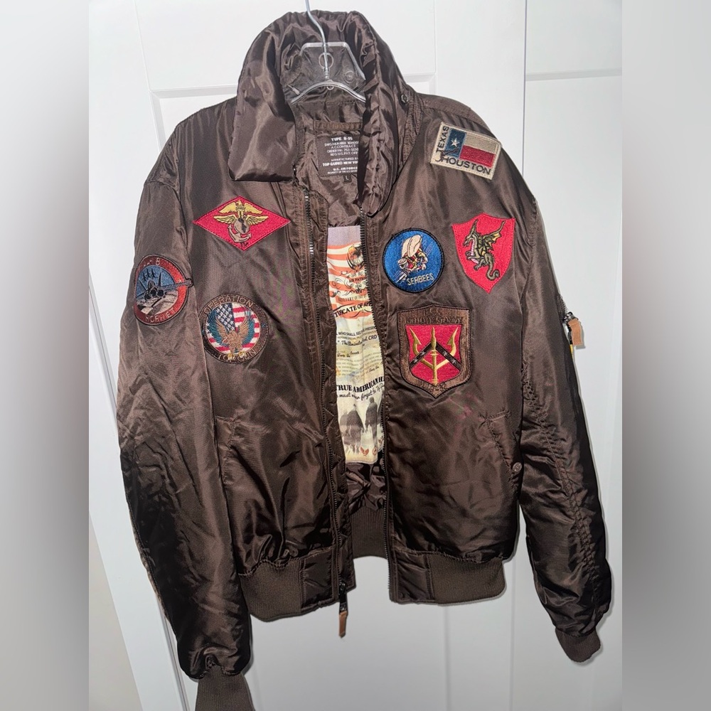 Men's Brown Bomber Jacket with Patches
